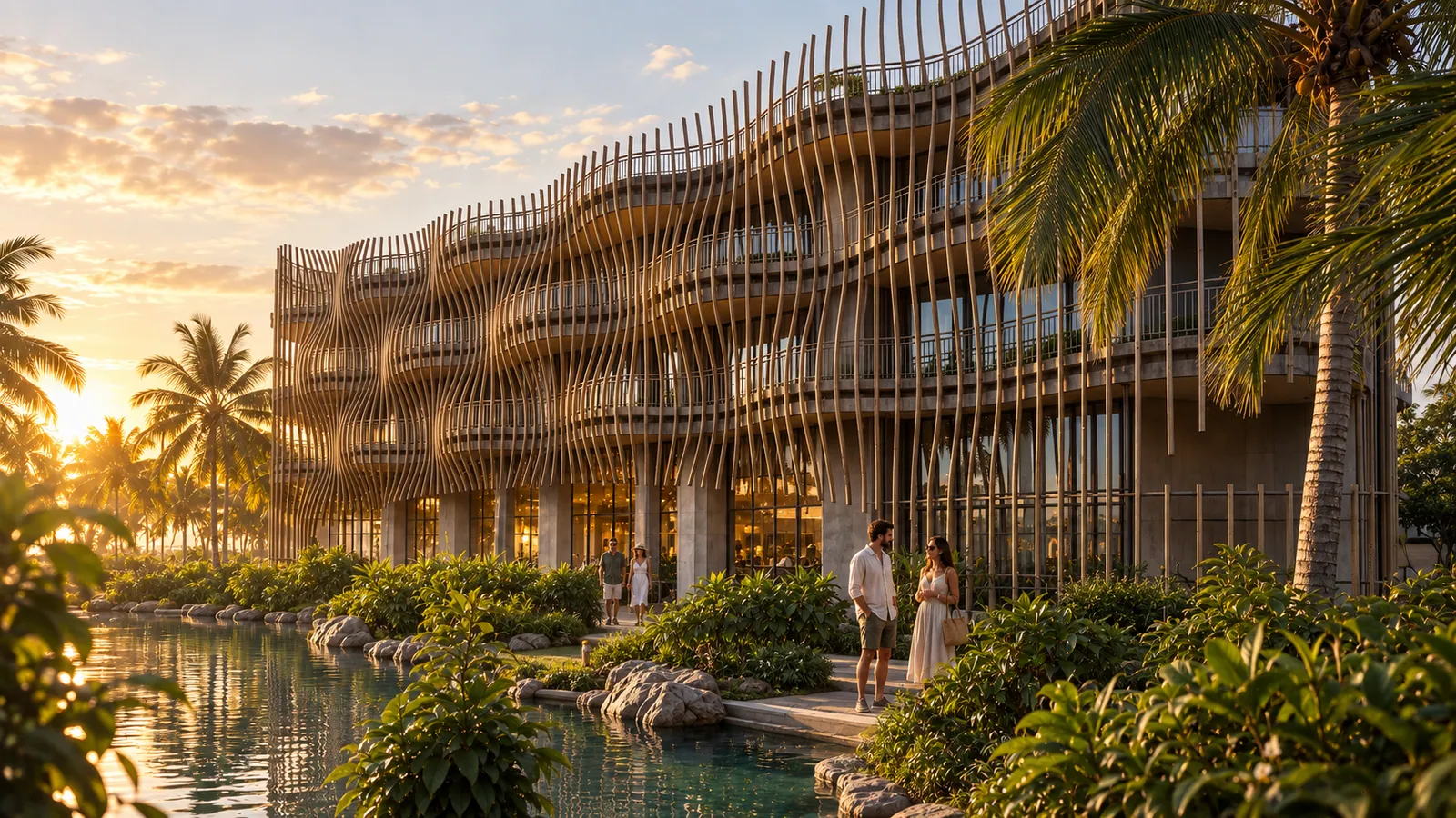 Guests beside a new residence in Nuanu — architectural rendering